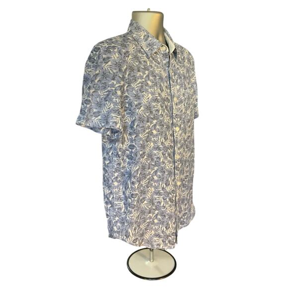 Caribbean Joe Blue and White Tropical Print Short Sleeve Linen Button Up Size M - Picture 2 of 6